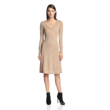 PK18A79HX Women's 100%Cashmere Long Sleeve V-Neck Dress